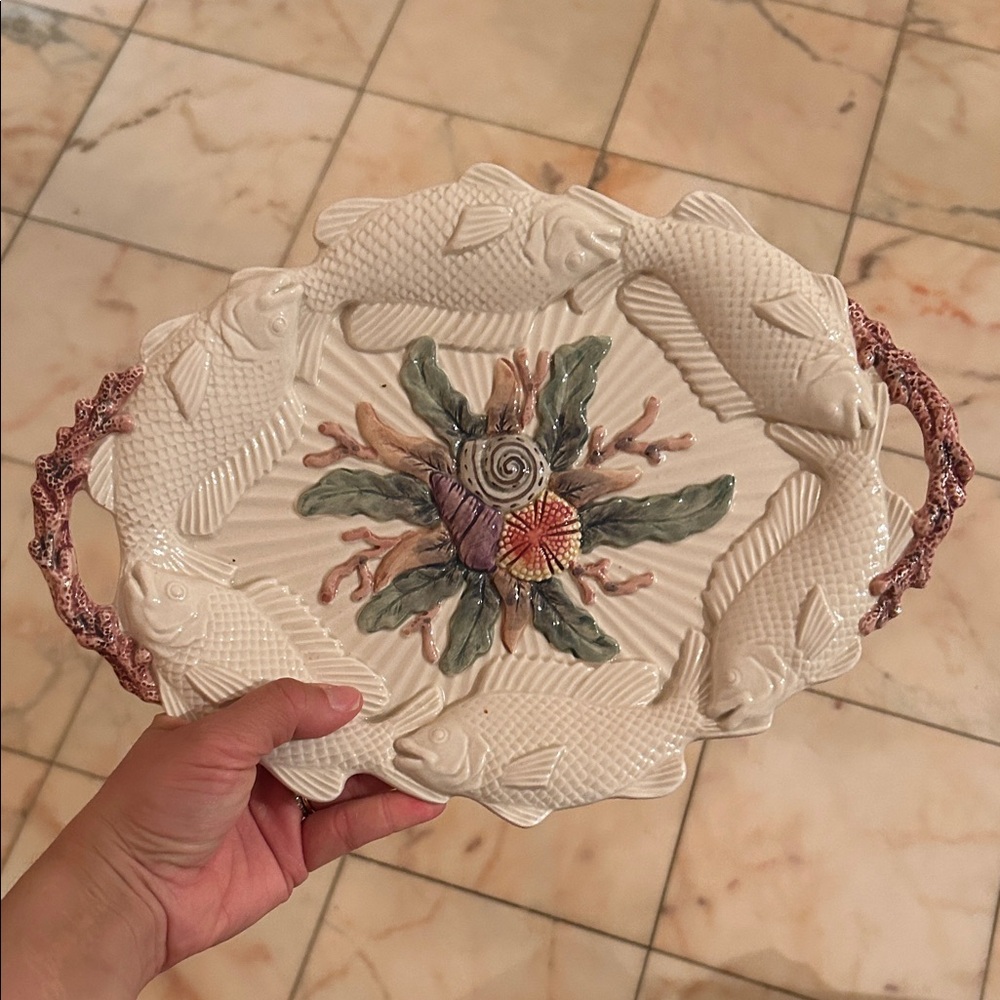 Fitz & Floyd 1996 Ceramic Seashell & Fish Serving Platter